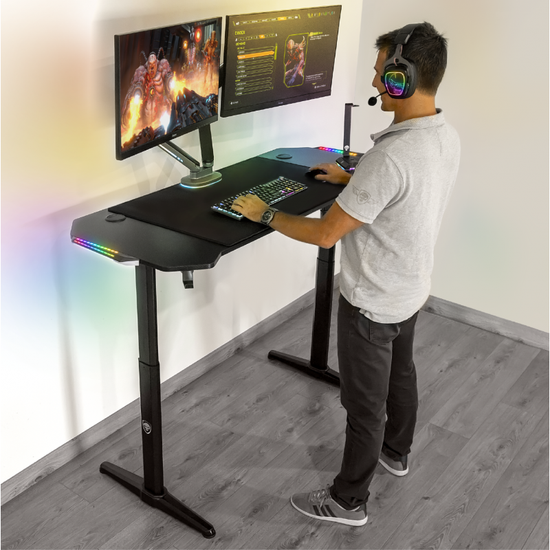 Spirit Of Gamer, Bureau Gaming Assis Debout Electrique 140 cm RGB