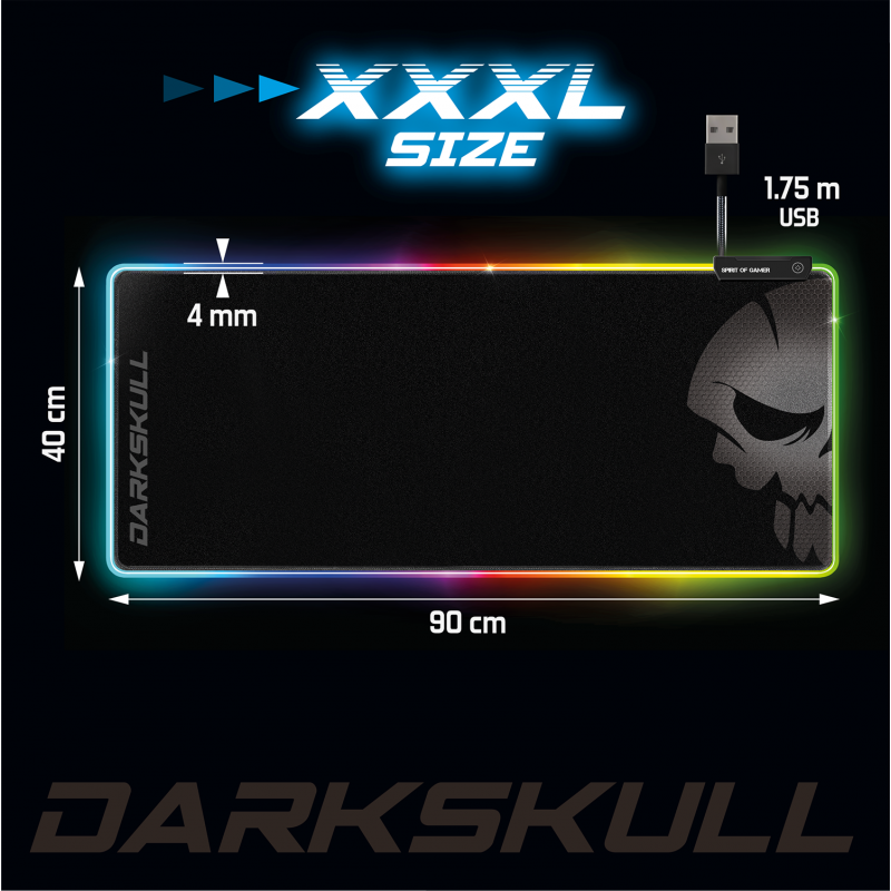 SOG Darkskull Tapis de souris RGB XXL 900x400mm avec Hub